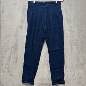 Porter & Ash 100% Linen Pants Men's 29 Navy Blue Chino Slim Straight Drawstring